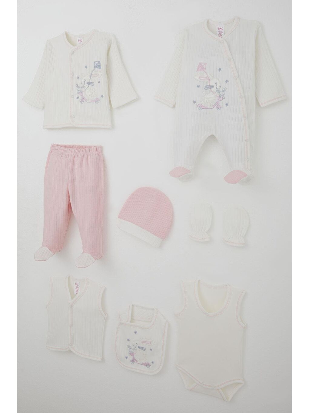 Kız Bebek Hastane Çıkışı 8 Li Scooter Perisi Uçurtma Uçuran Tavşancık Nakışlı Beyaz (0-3 Ay)-1