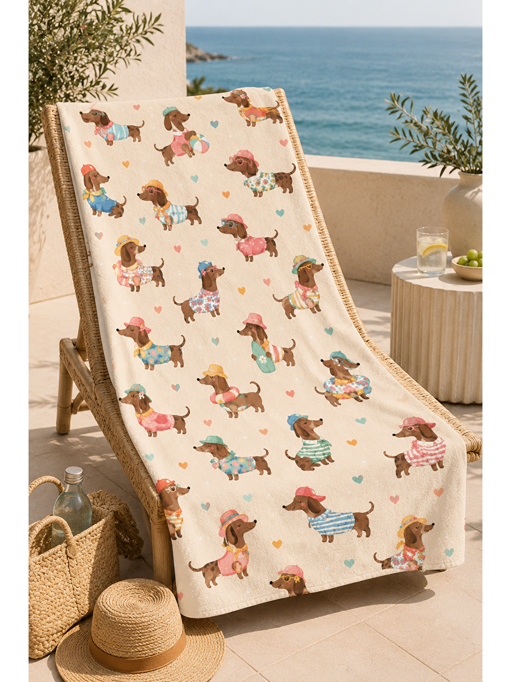 Kahverengi Sevimli Dachshund Köpek Desenli 70x150 Plaj Havlusu-5