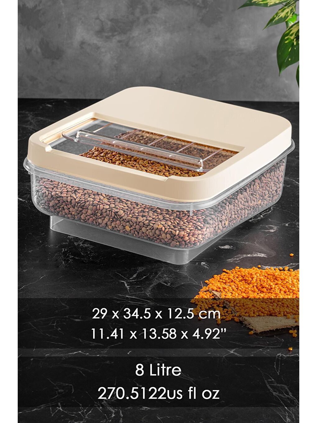 Ekru 3 Adet 8 lt Kayar Kapaklı Erzak Bakliyat Saklama Kabı-2