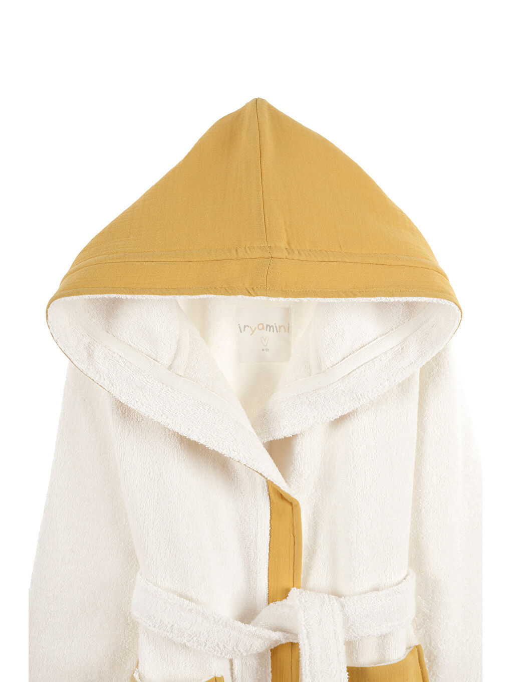 Kahverengi Joy of Colors Organik Pamuk Müslin Detaylı Çocuk Bornoz Hardal-2