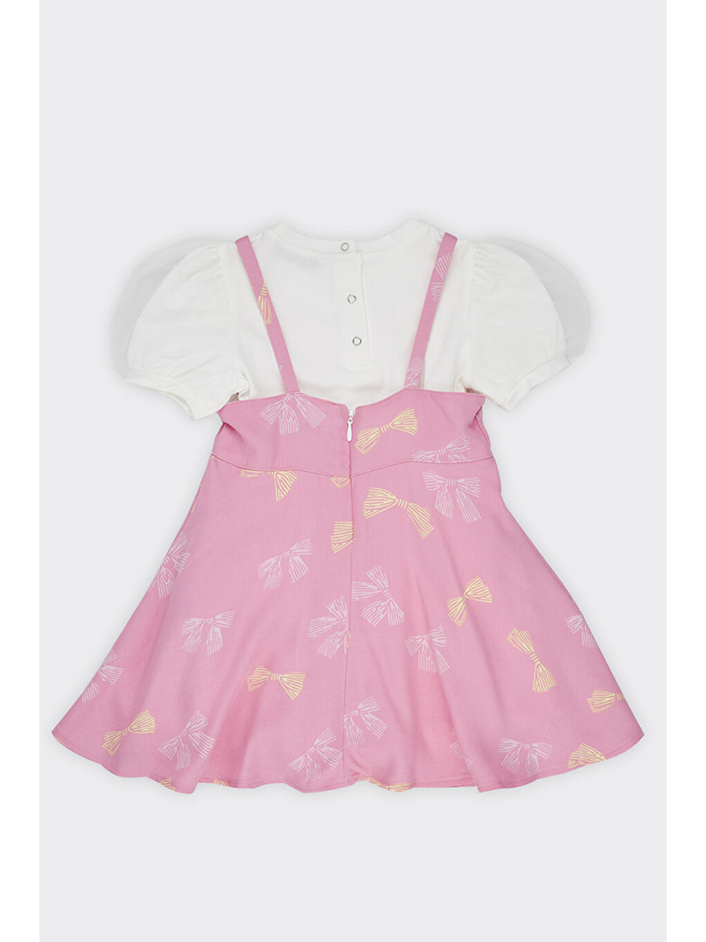 Kız Bebek Desenli İki Parçalı Pembe Elbise-1