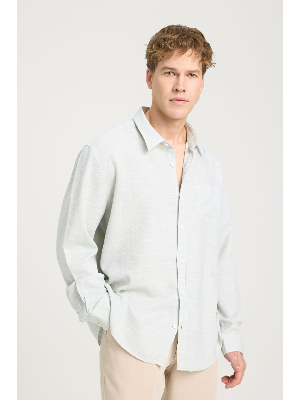 Loose Fit Rahat Kesim %100 Pamuk Mint Yeşili Gömlek