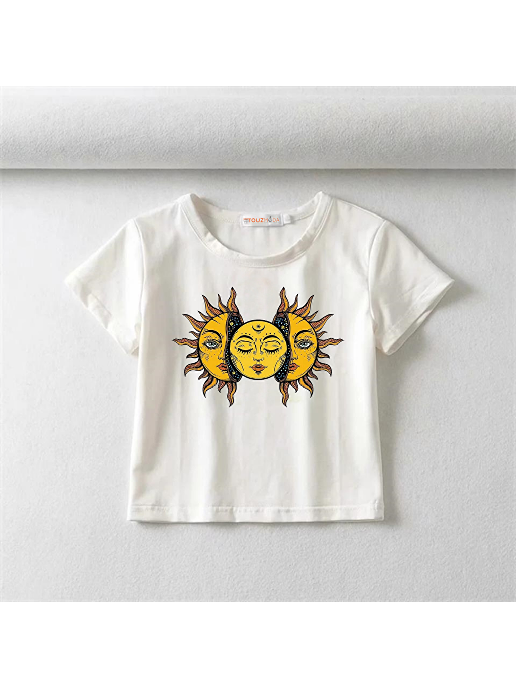 Touz Moda Beyaz Sun And Moon Beyaz Crop