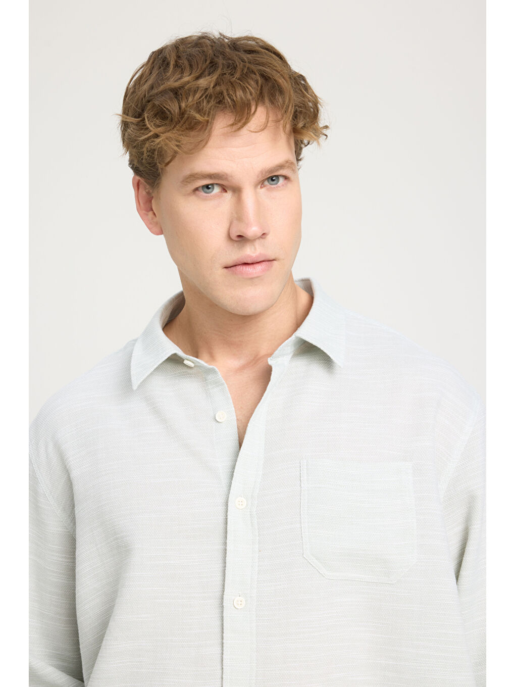 Loose Fit Rahat Kesim %100 Pamuk Mint Yeşili Gömlek-1