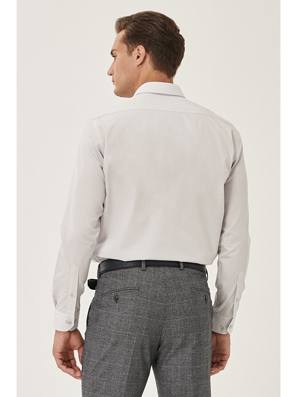 Erkek Gri Kolay Ütülenebilir Non-Iron Pamuklu Slim Fit Dar Kesim Klasik Yaka Gömlek-3