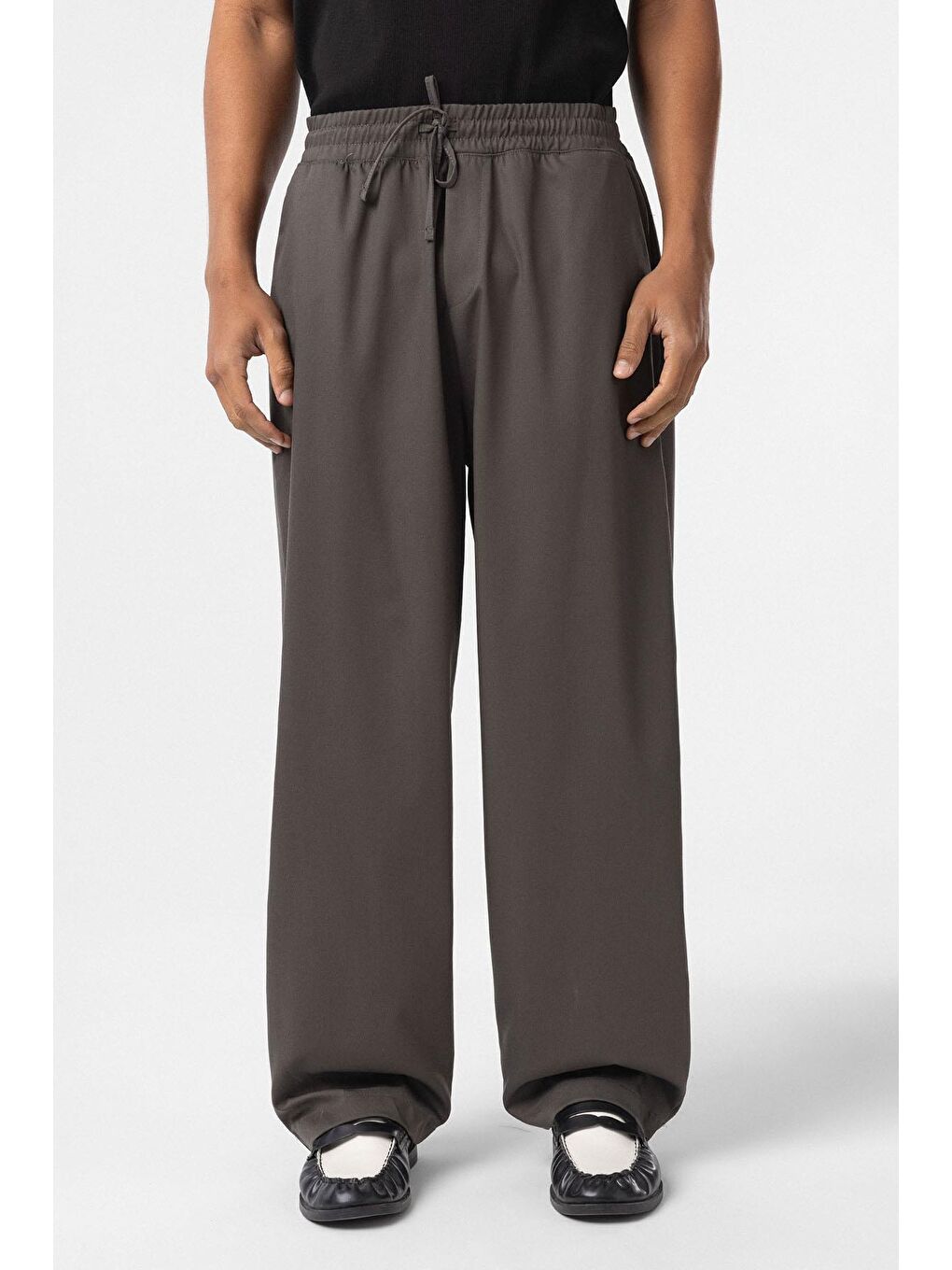 Gri Bel Lastikli Baggy Erkek Pantolon Füme-2