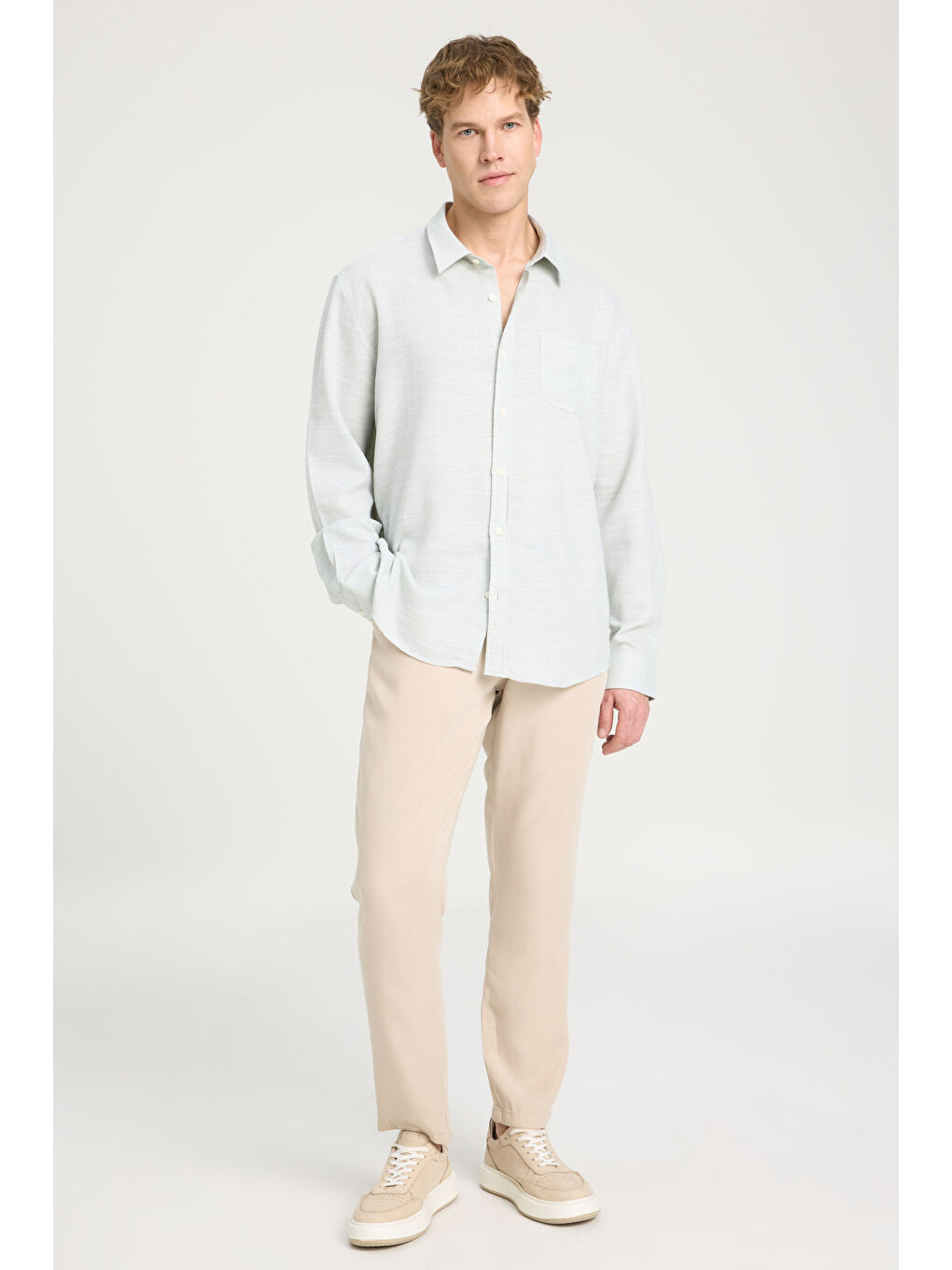 Loose Fit Rahat Kesim %100 Pamuk Mint Yeşili Gömlek-2