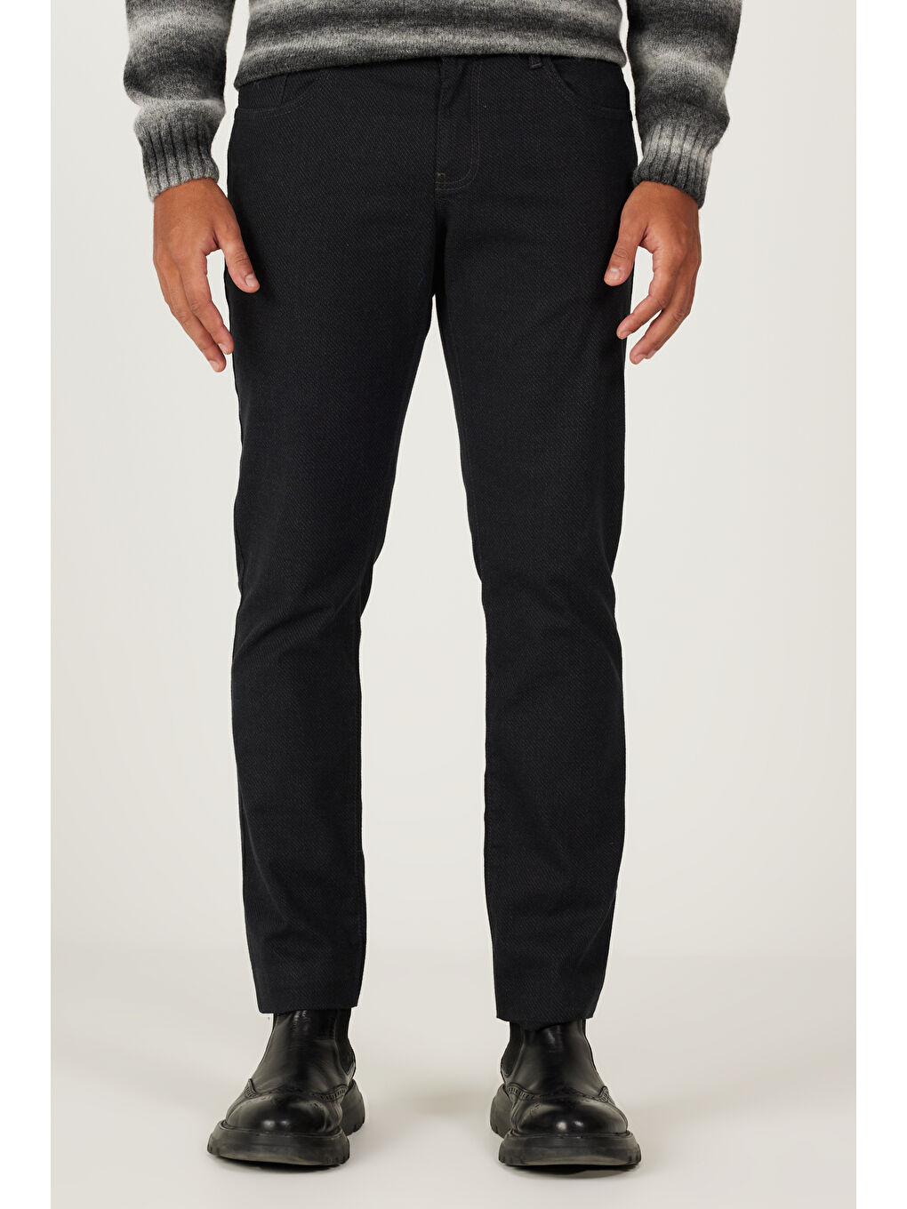 Erkek Antrasit Slim Fit Dar Kesim 5 Cepli Desenli Esnek Pantolon