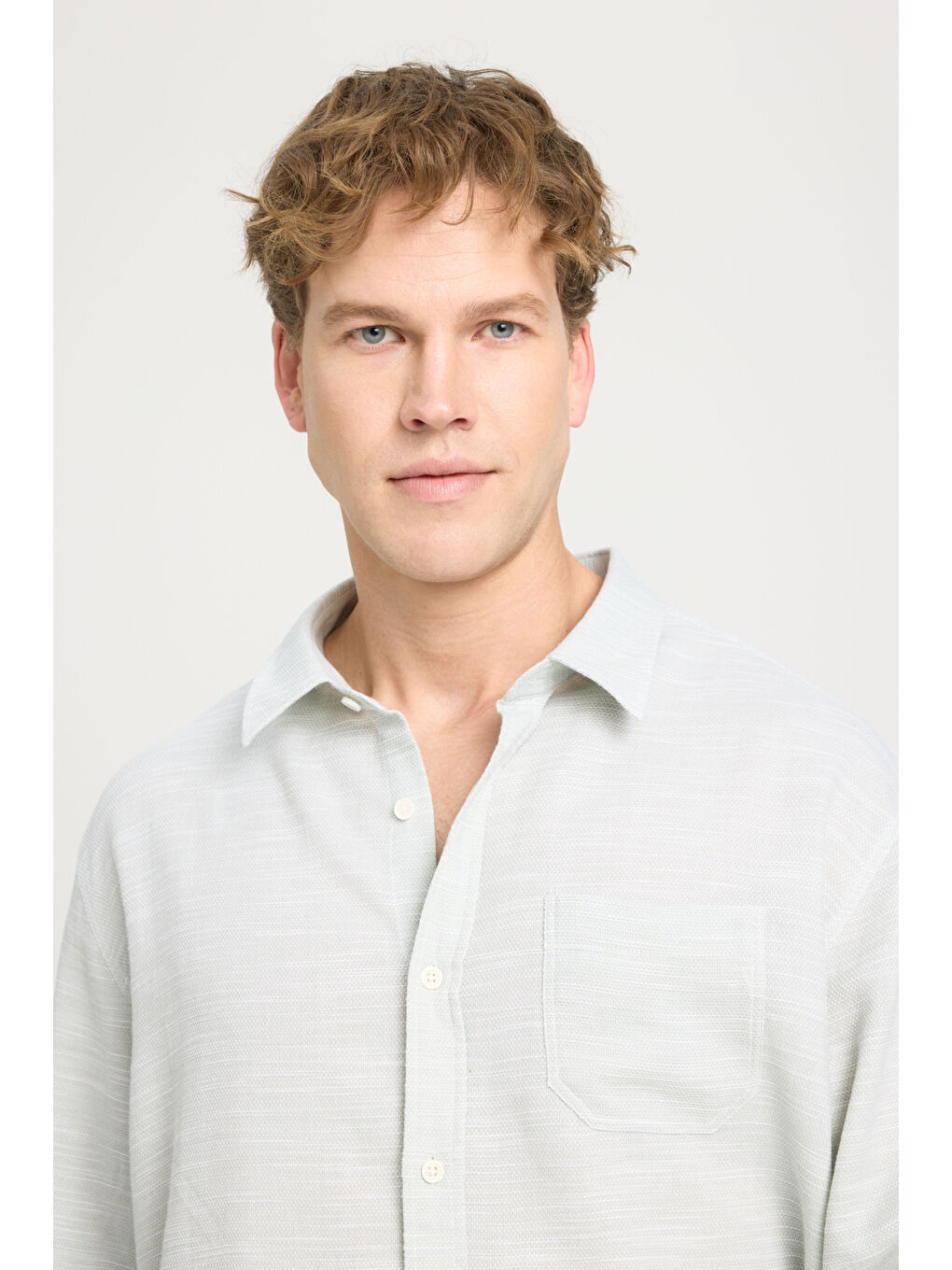 Loose Fit Rahat Kesim %100 Pamuk Mint Yeşili Gömlek-3