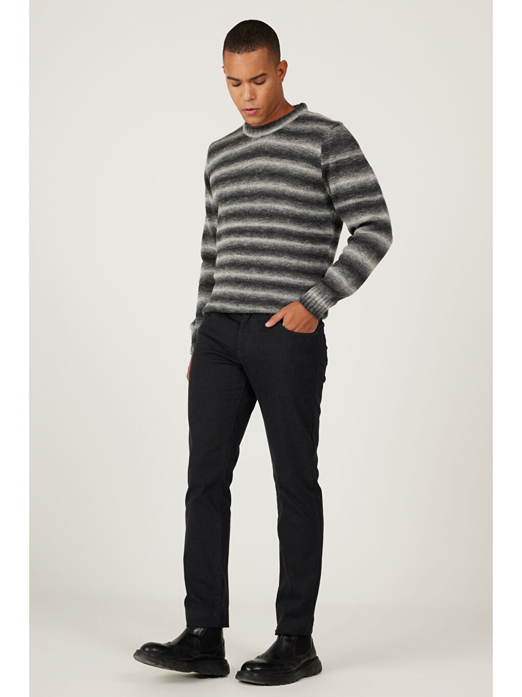 Erkek Antrasit Slim Fit Dar Kesim 5 Cepli Desenli Esnek Pantolon-1