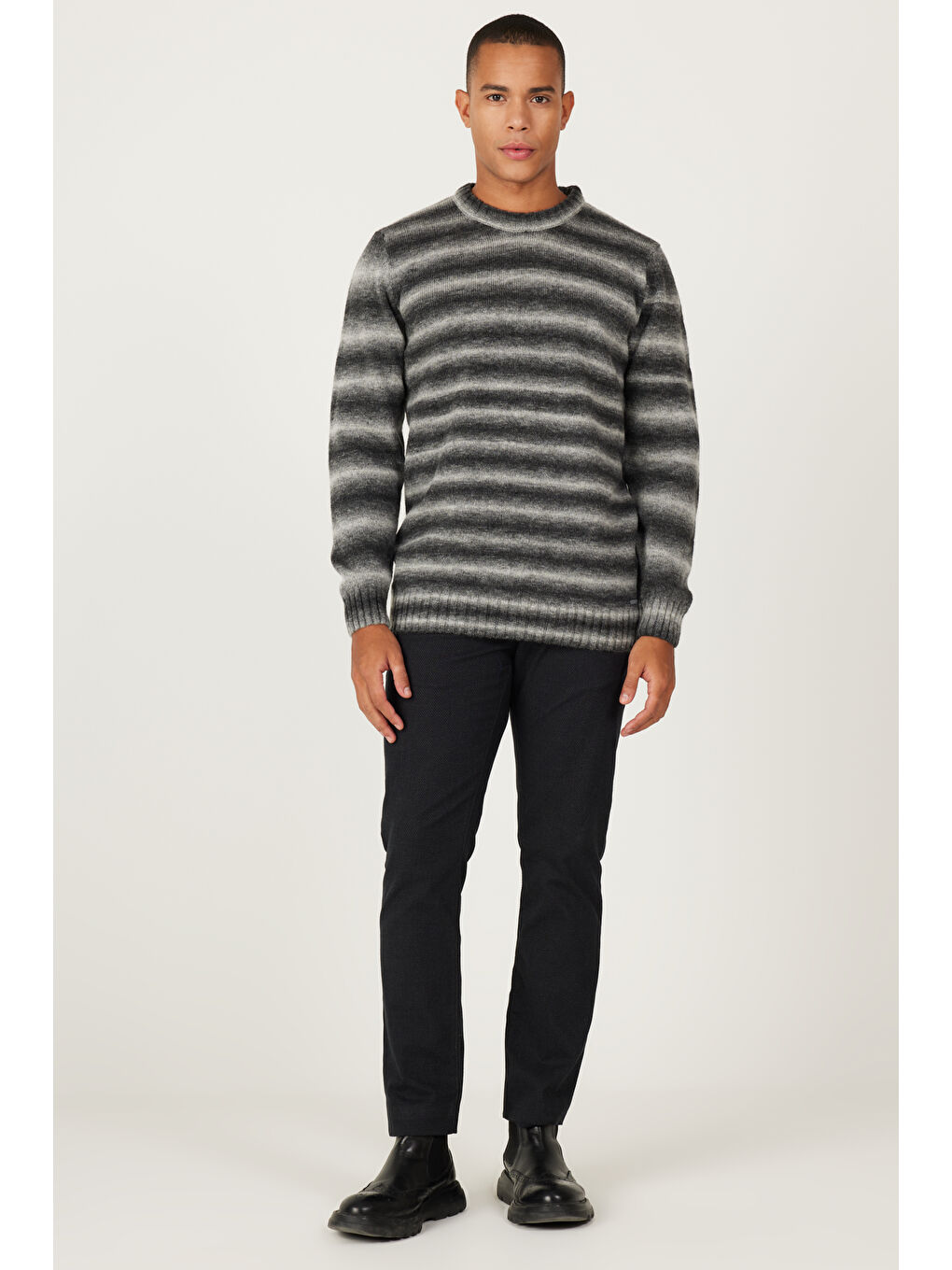 Erkek Antrasit Slim Fit Dar Kesim 5 Cepli Desenli Esnek Pantolon-2