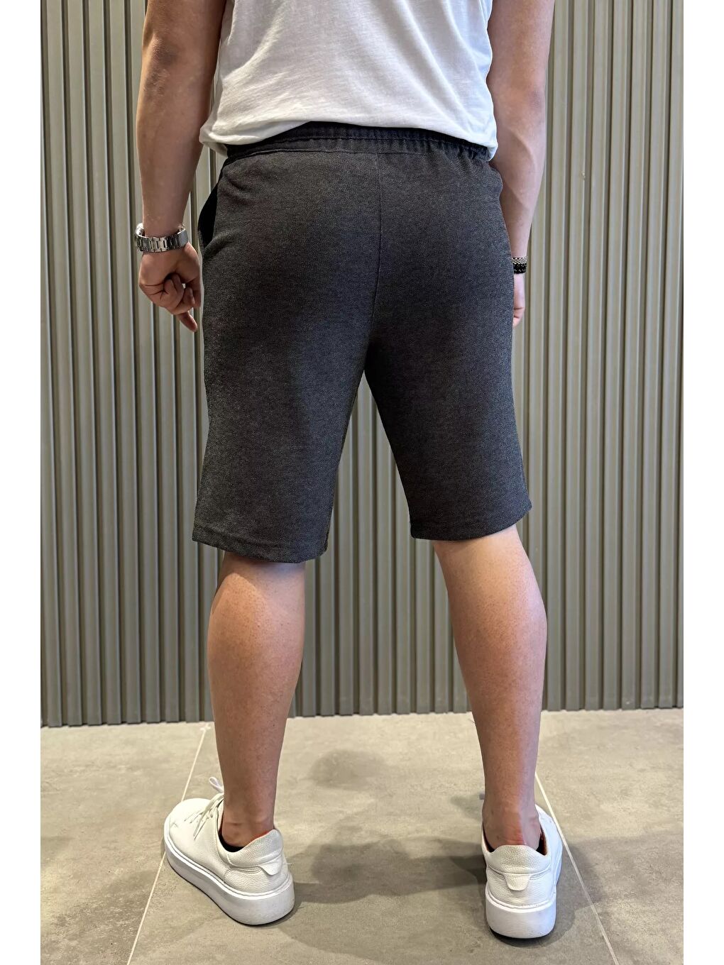 Antrasit Bel Bağcıklı Erkek Şort-2