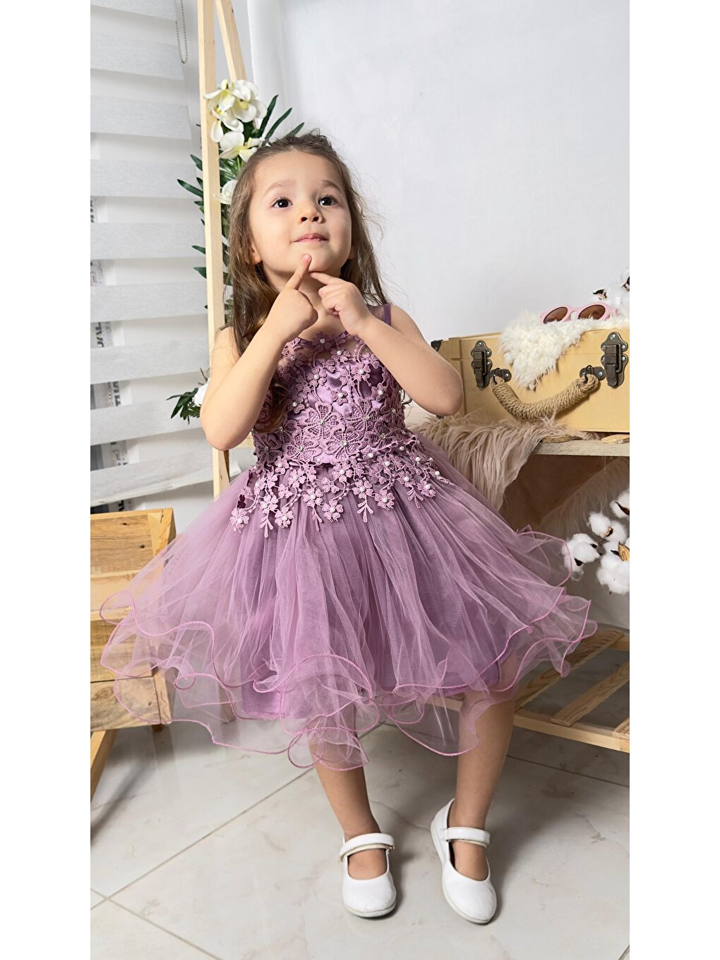 Mor İncili Kız Çocuk Daisy Elbise MNK0585-4