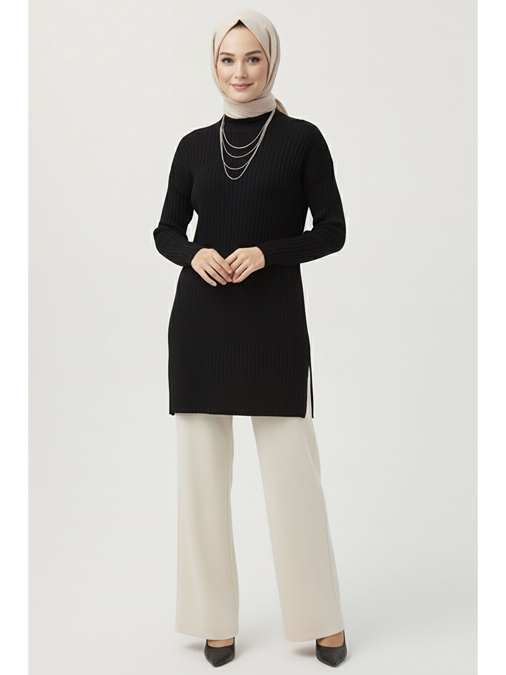 İnterlok Yırtmaçlı Tunik Siyah - 27994-SIYAH