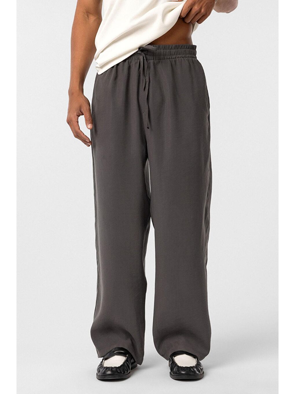 Baggy Fit Modal Kumaş Erkek Pantolon Antrasit-2