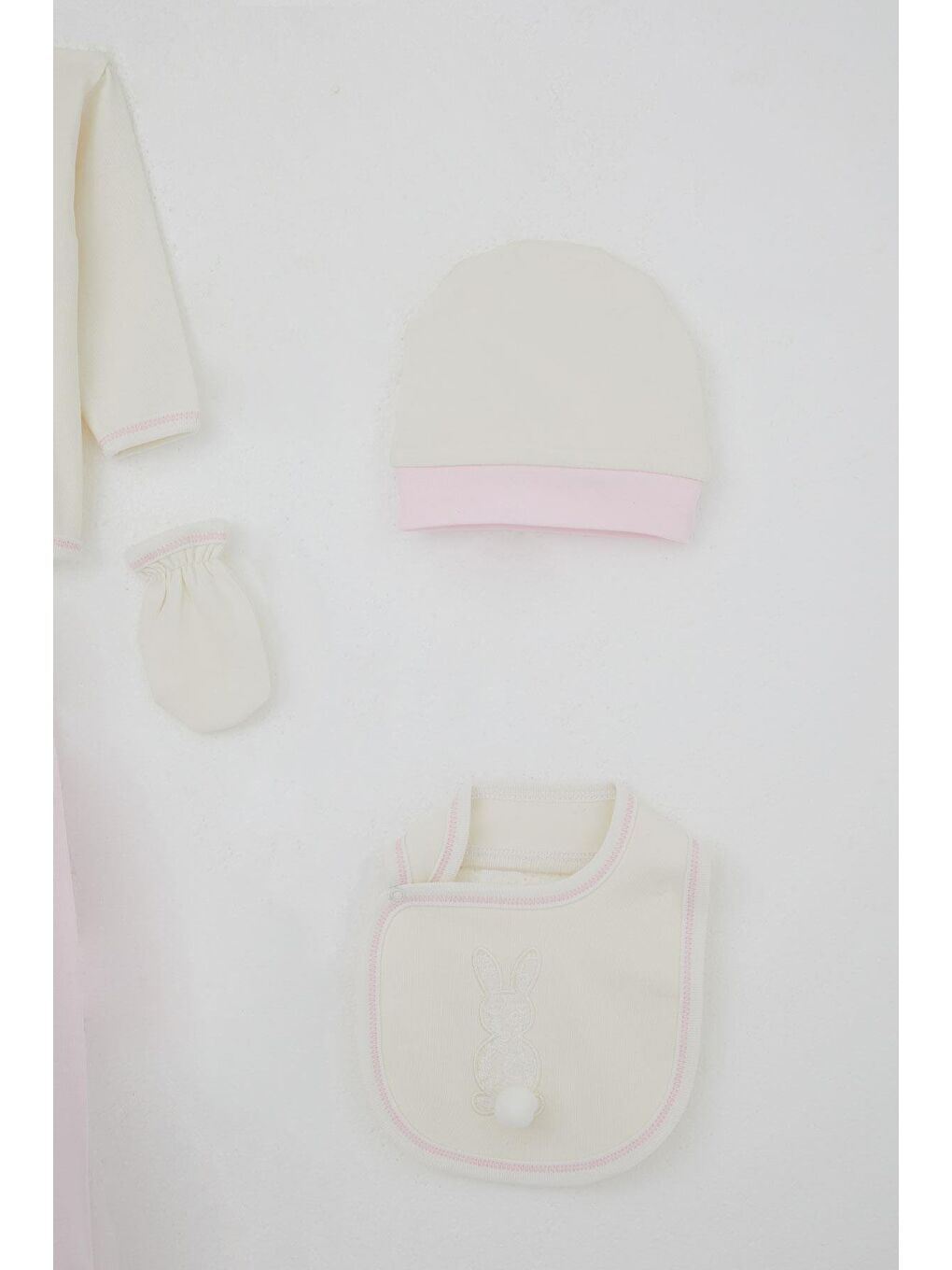 Kız Bebek Hastane Çıkışı 5 Li Ponponlu Tavşancık Nakışlı Ekru (0-3 Ay)-4