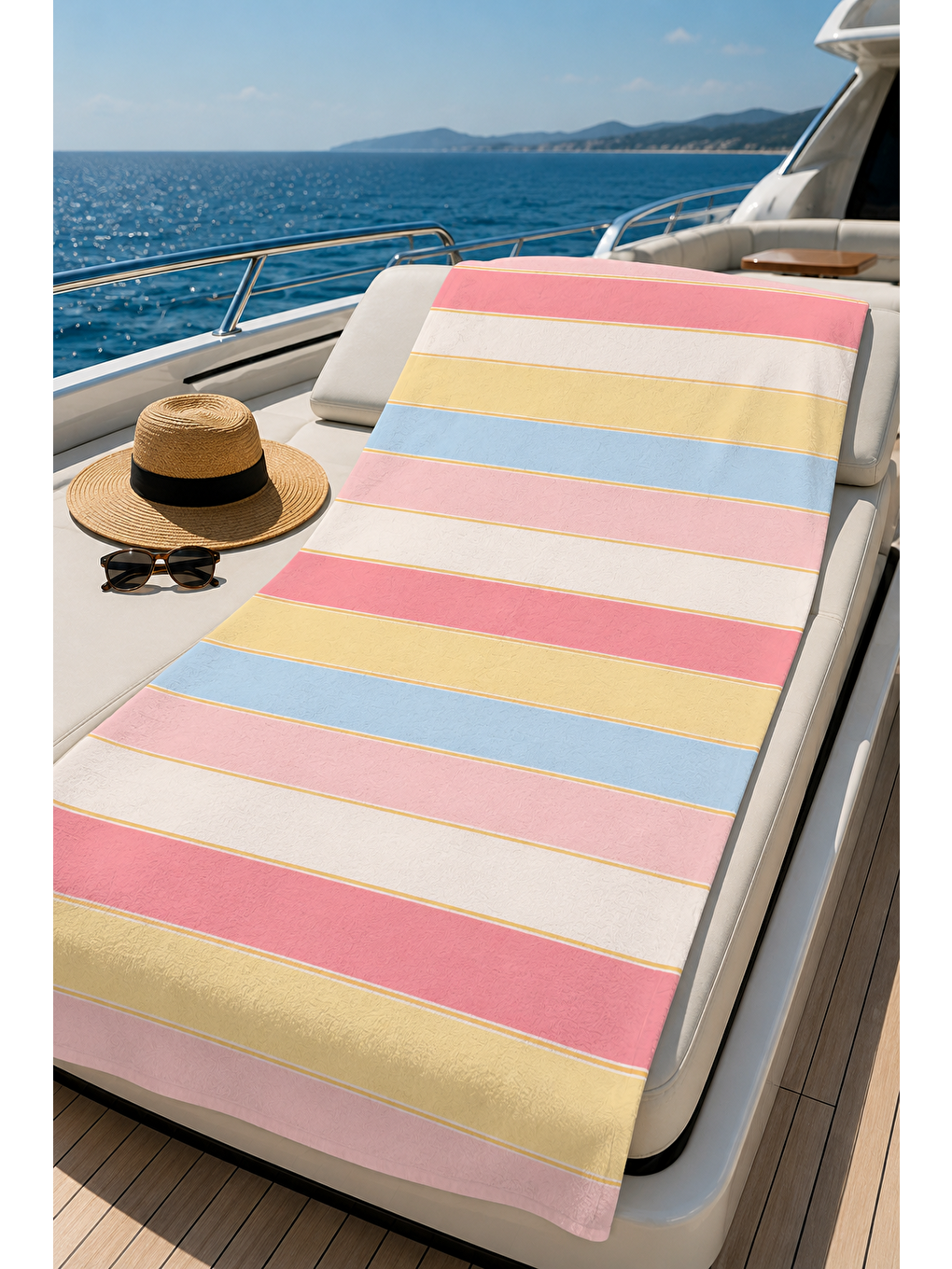 Pembe Pastel Renkli Yatay Şerit Desenli 70x150 Plaj Havlusu-2