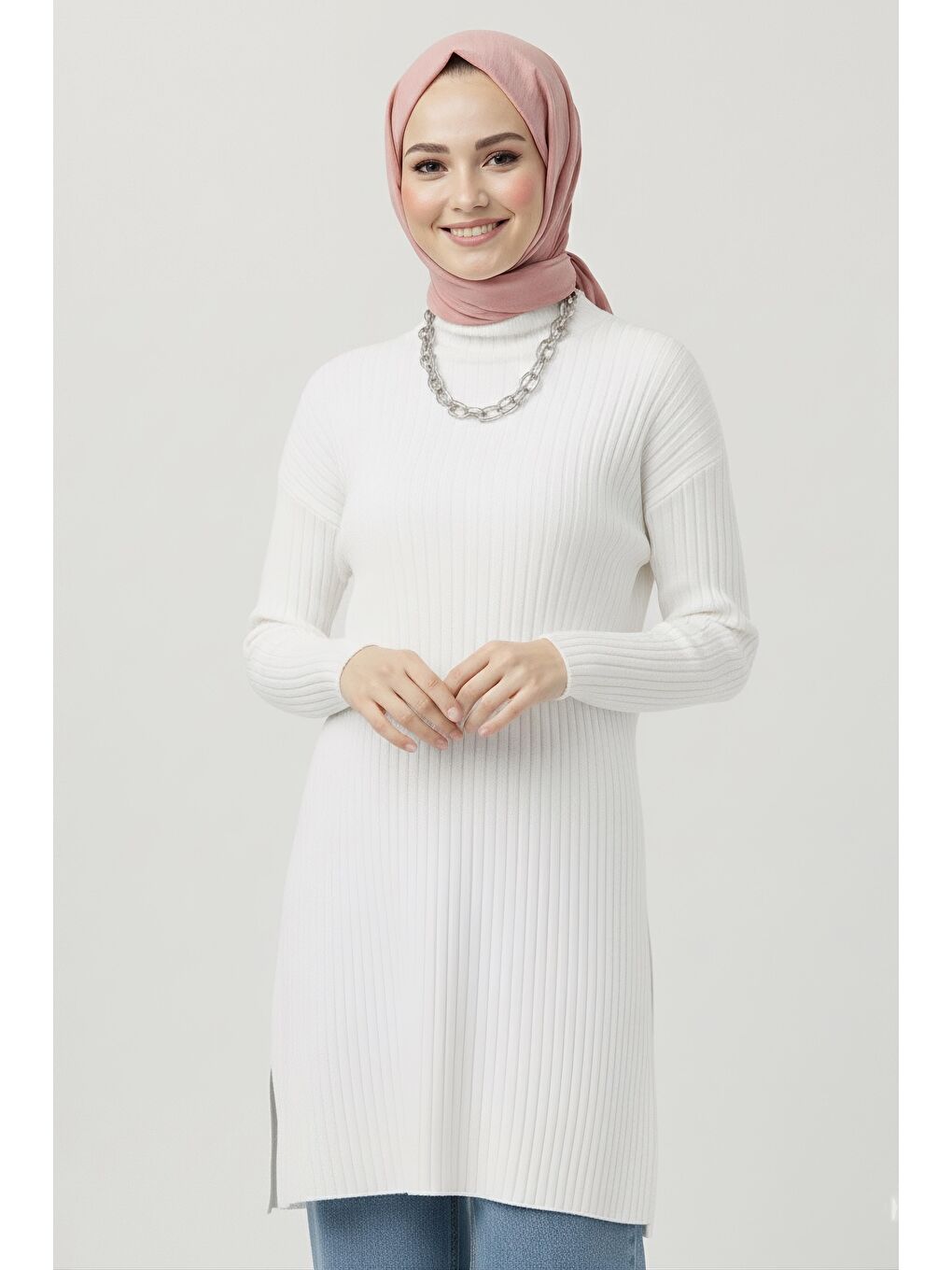 İnterlok Yırtmaçlı Tunik Beyaz - 27994-BEYAZ-1