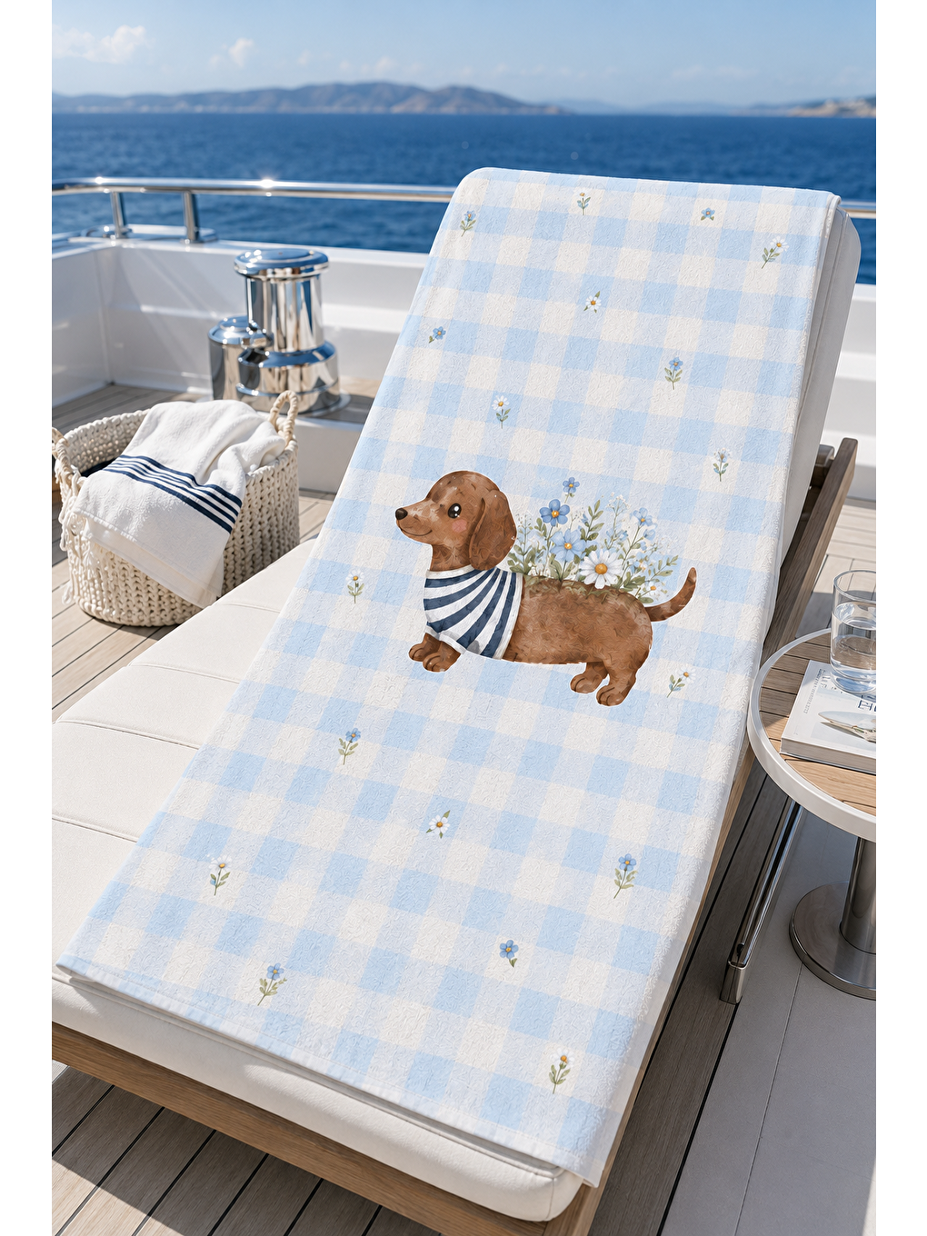 Gri Dachshund Köpek Çiçekli Desenli 70x150 Plaj Havlusu-3