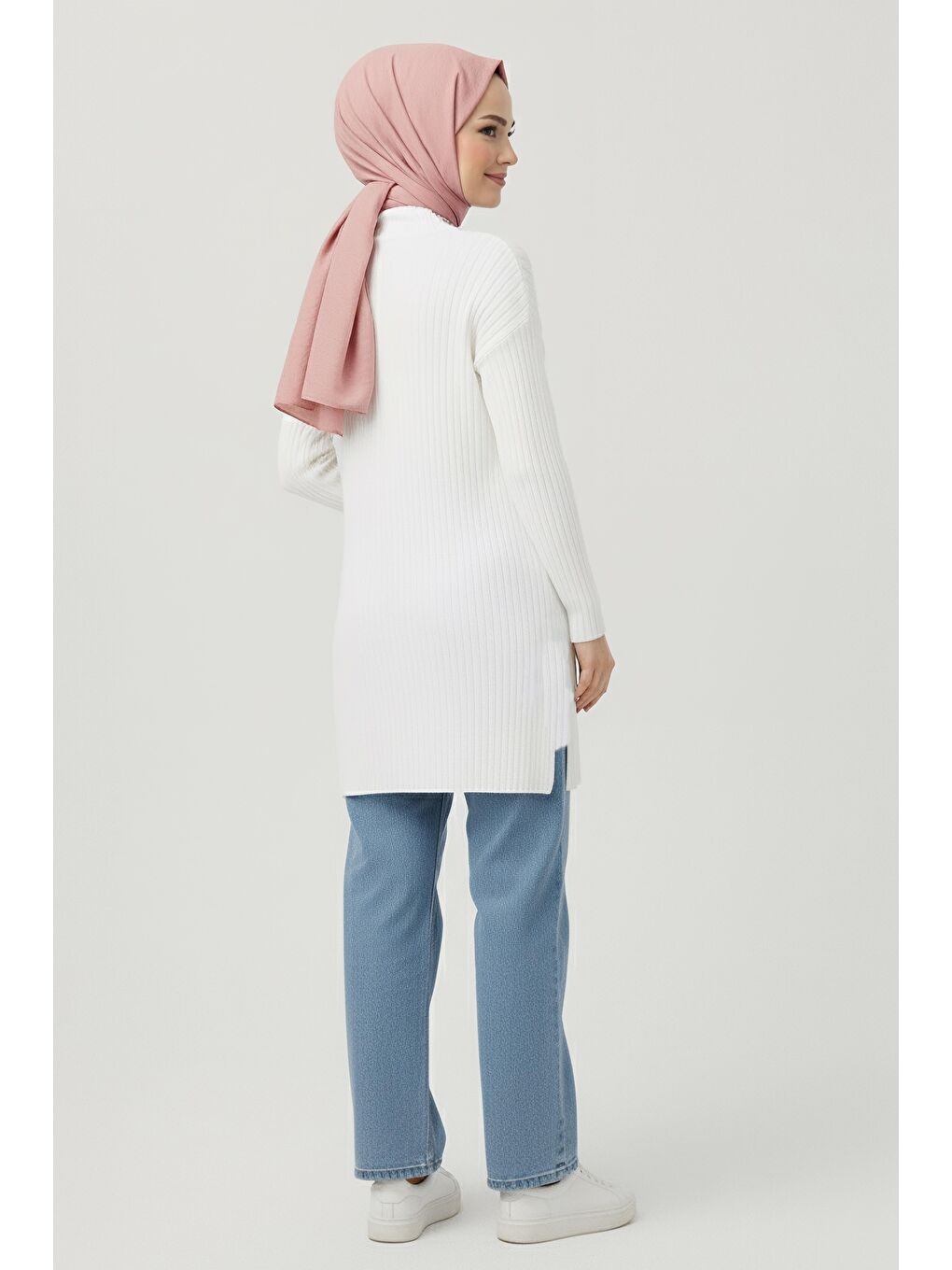 İnterlok Yırtmaçlı Tunik Beyaz - 27994-BEYAZ-2