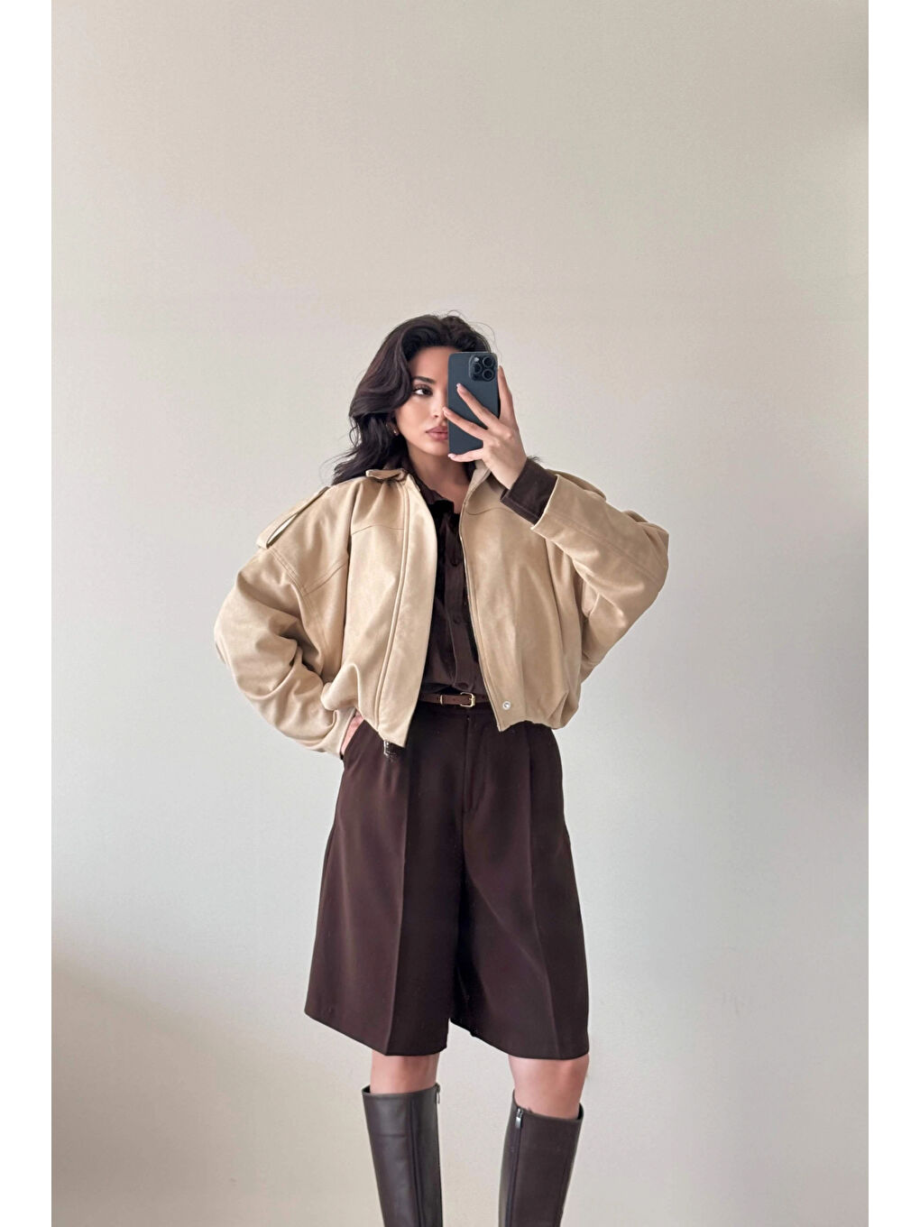 Kahverengi Kadın Kahve Oversize Şort 1017-4142