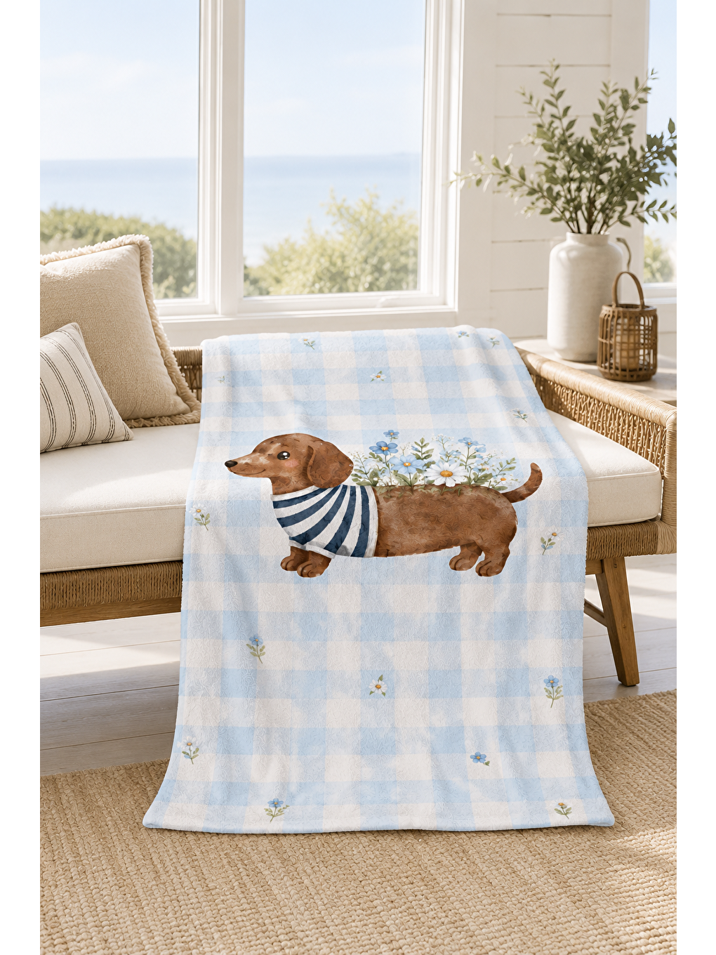 Gri Dachshund Köpek Çiçekli Desenli 70x150 Plaj Havlusu-4