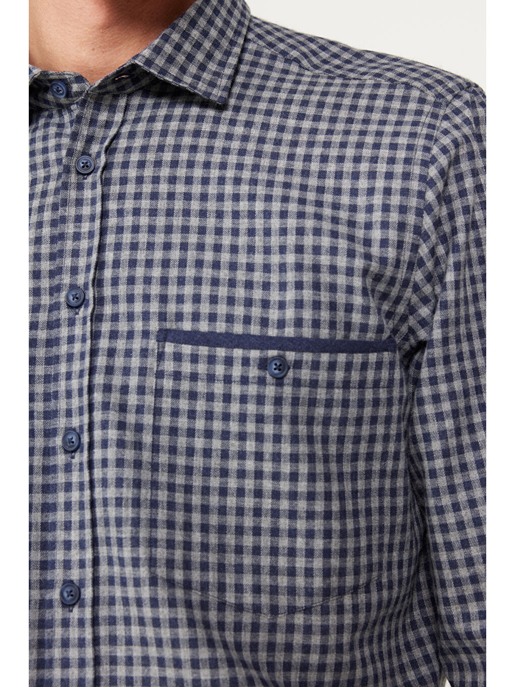 Erkek Lacivert-Gri Slim Fit Dar Kesim Klasik Yaka Kareli Gömlek-5