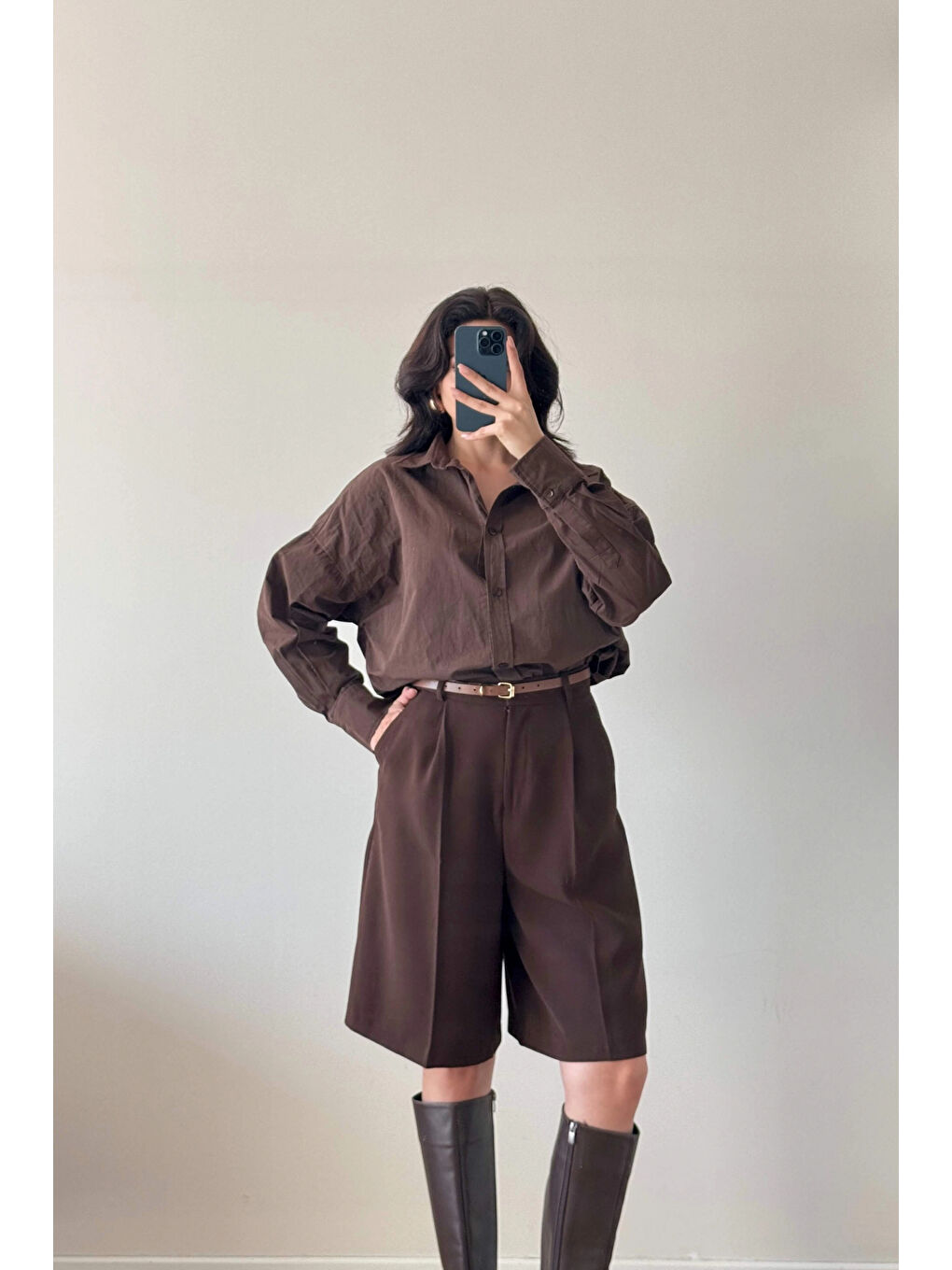 Kahverengi Kadın Kahve Oversize Şort 1017-4142-1