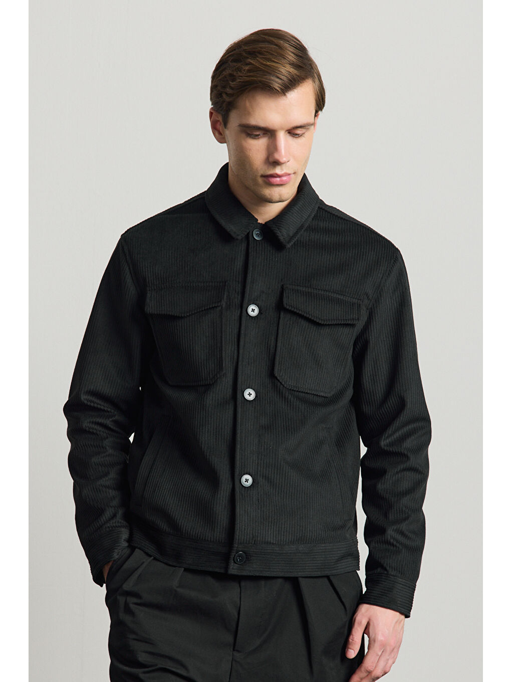 Erkek Premimum Kadife Ceket Siyah 4229DNGR-3