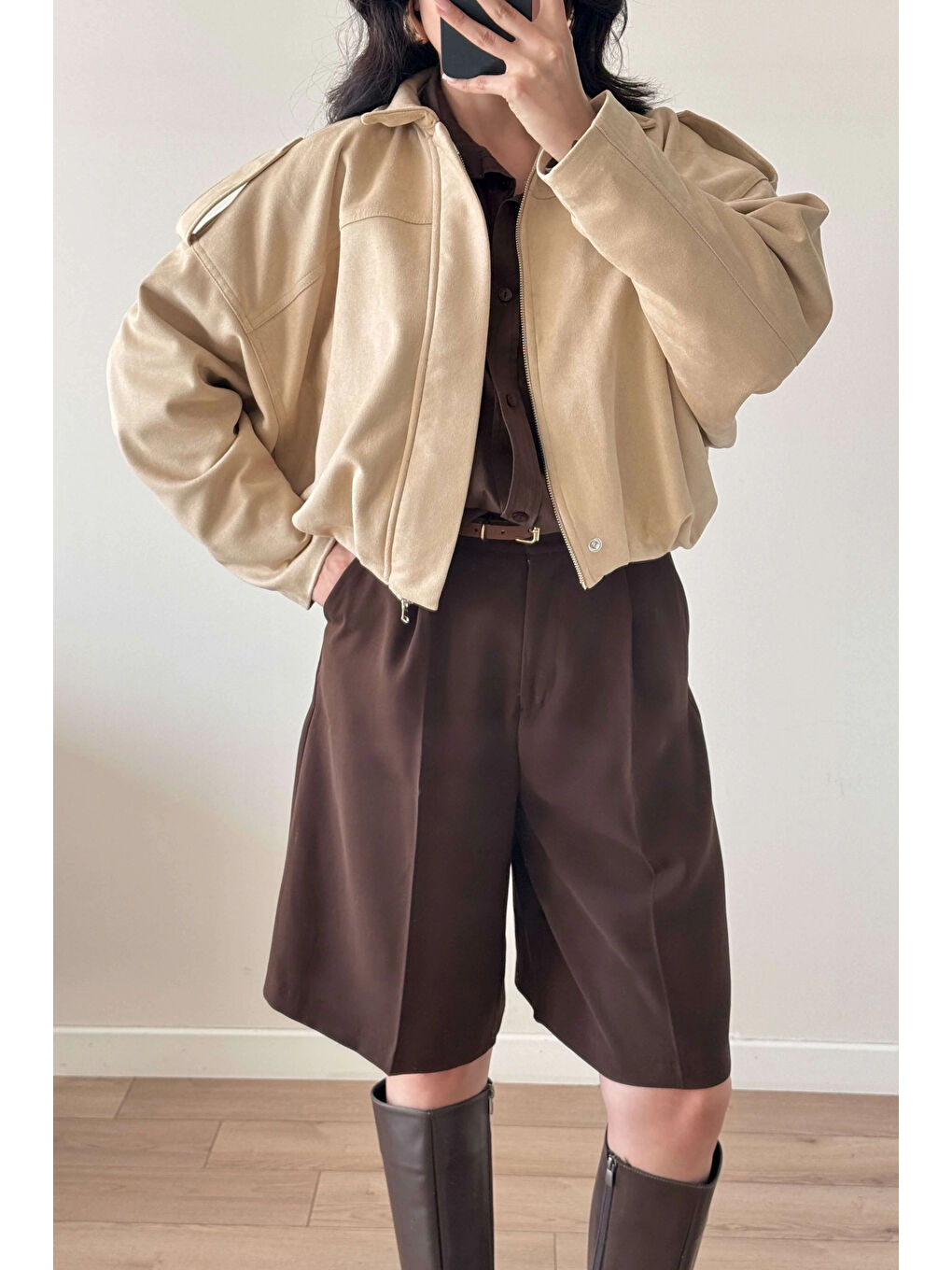 Kahverengi Kadın Kahve Oversize Şort 1017-4142-2