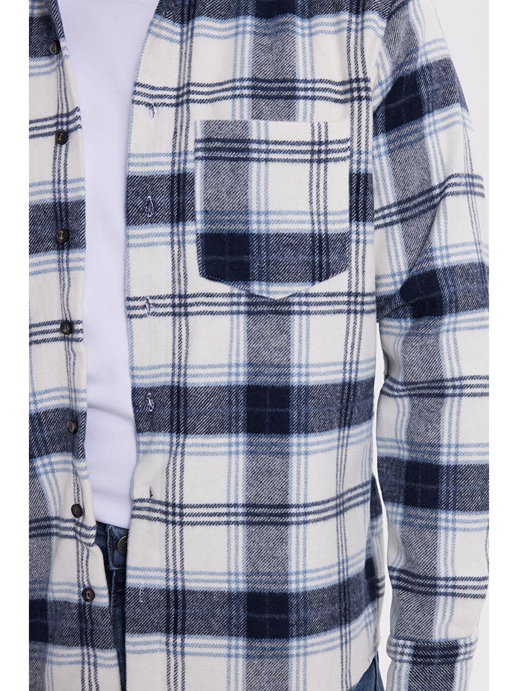 Lacivert Erkek Regular Fit Rahat Kesim Kışlık Kareli Oduncu Gömlek-2