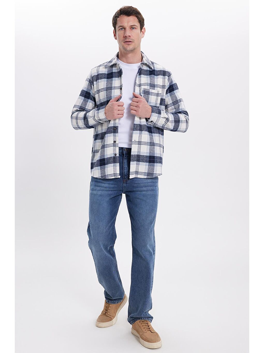 Lacivert Erkek Regular Fit Rahat Kesim Kışlık Kareli Oduncu Gömlek-3