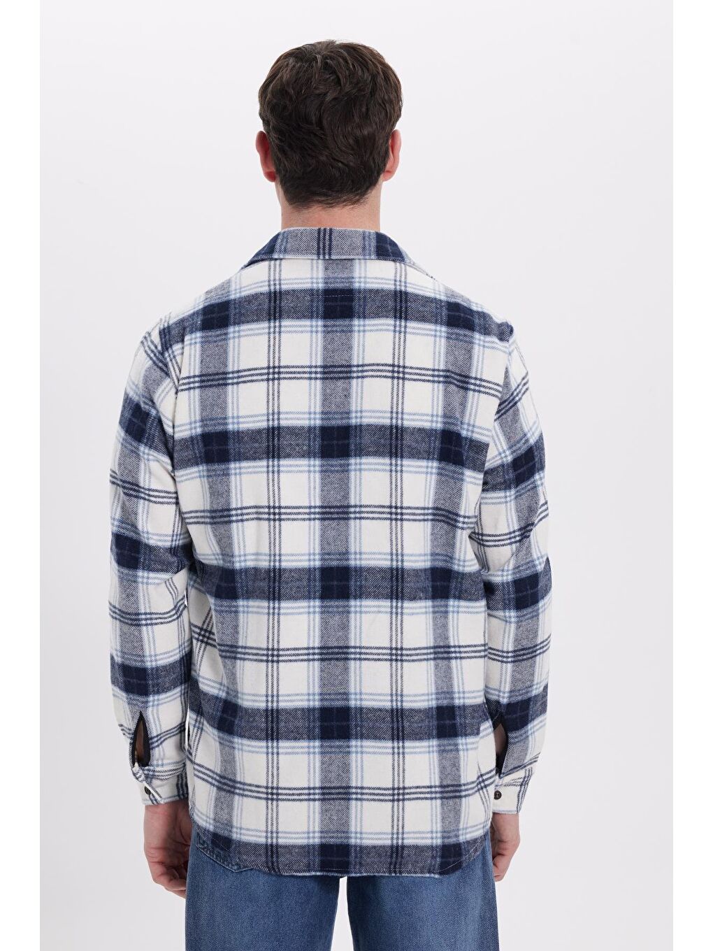 Lacivert Erkek Regular Fit Rahat Kesim Kışlık Kareli Oduncu Gömlek-6