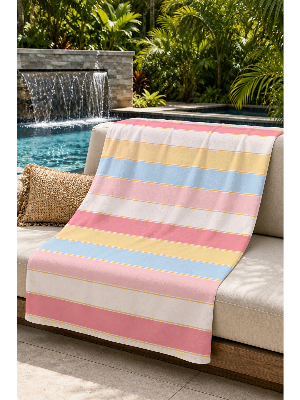 Pembe Pastel Renkli Yatay Şerit Desenli 70x150 Plaj Havlusu-6