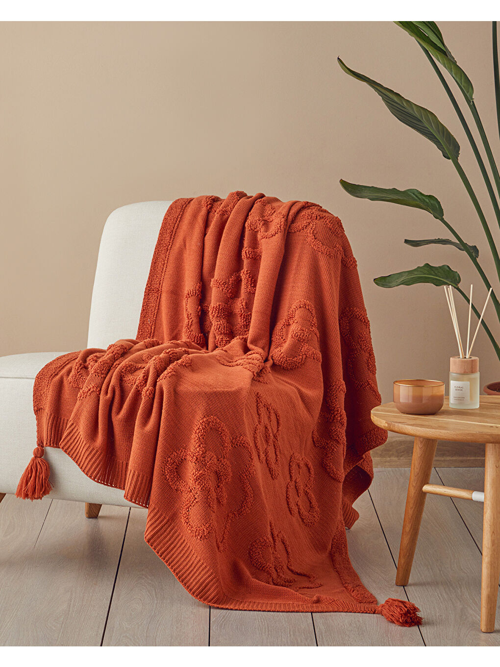 Kahverengi Luxwrap Triko Koltuk Şalı Kiremit-1