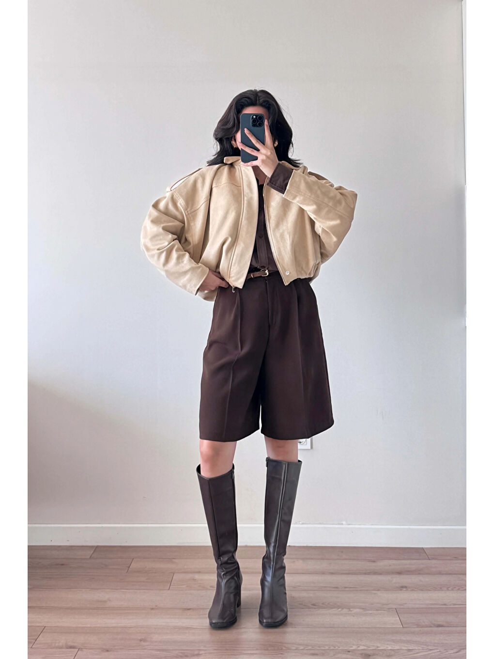 Kahverengi Kadın Kahve Oversize Şort 1017-4142-3