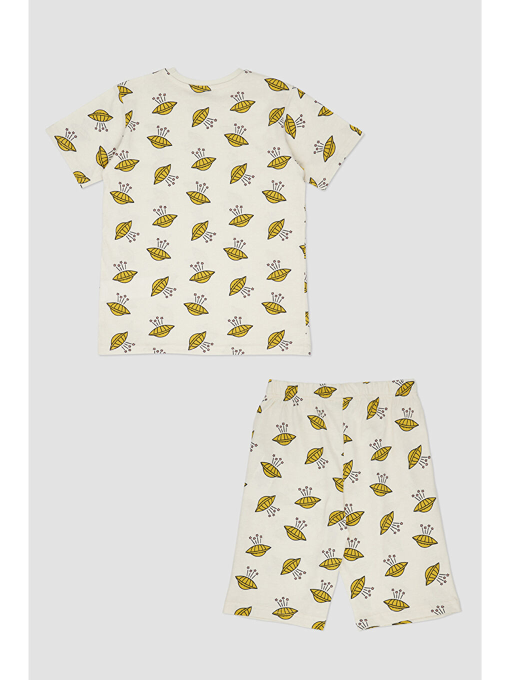Erkek Çocuk Desenli Şortlu Bej Pijama Takımı-3