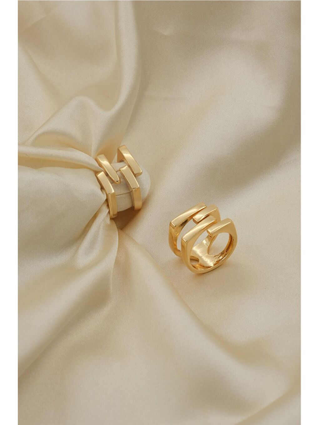 Gri Kadın Gümüş Kaplama Kare Çizgi Yüzük (Ayarlanabilir)-2