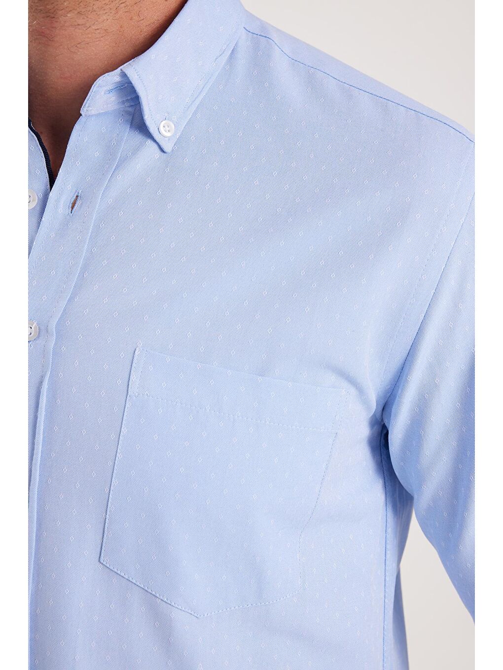 ​​​​​​​ Erkek Regular Fit Klasik Kesim Pamuklu Kolay Ütü Armürlü Mavi Düğmeli Yaka Gömlek-2