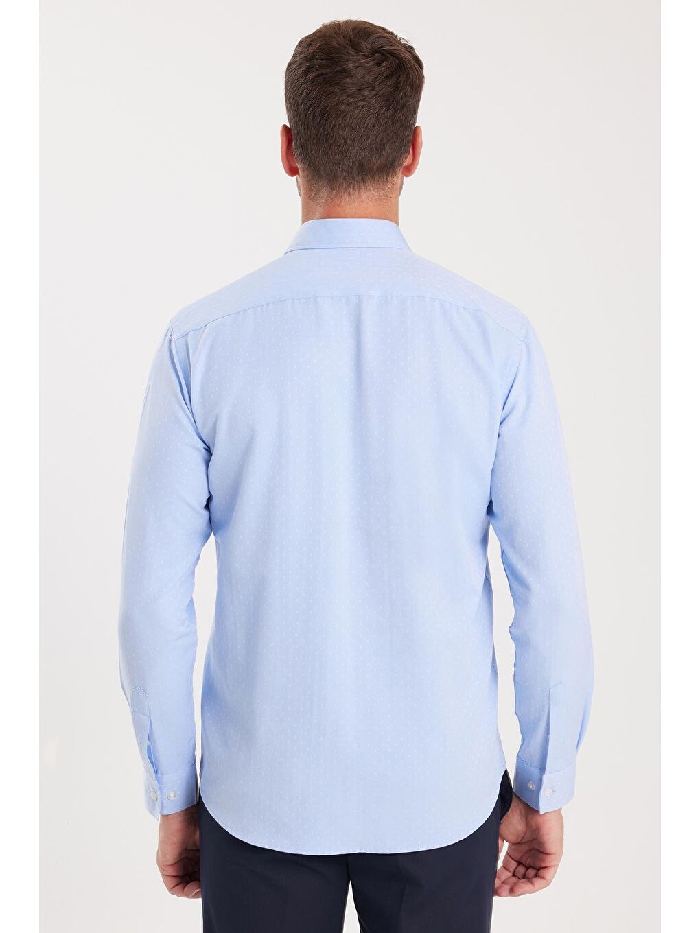 ​​​​​​​ Erkek Regular Fit Klasik Kesim Pamuklu Kolay Ütü Armürlü Mavi Düğmeli Yaka Gömlek-6