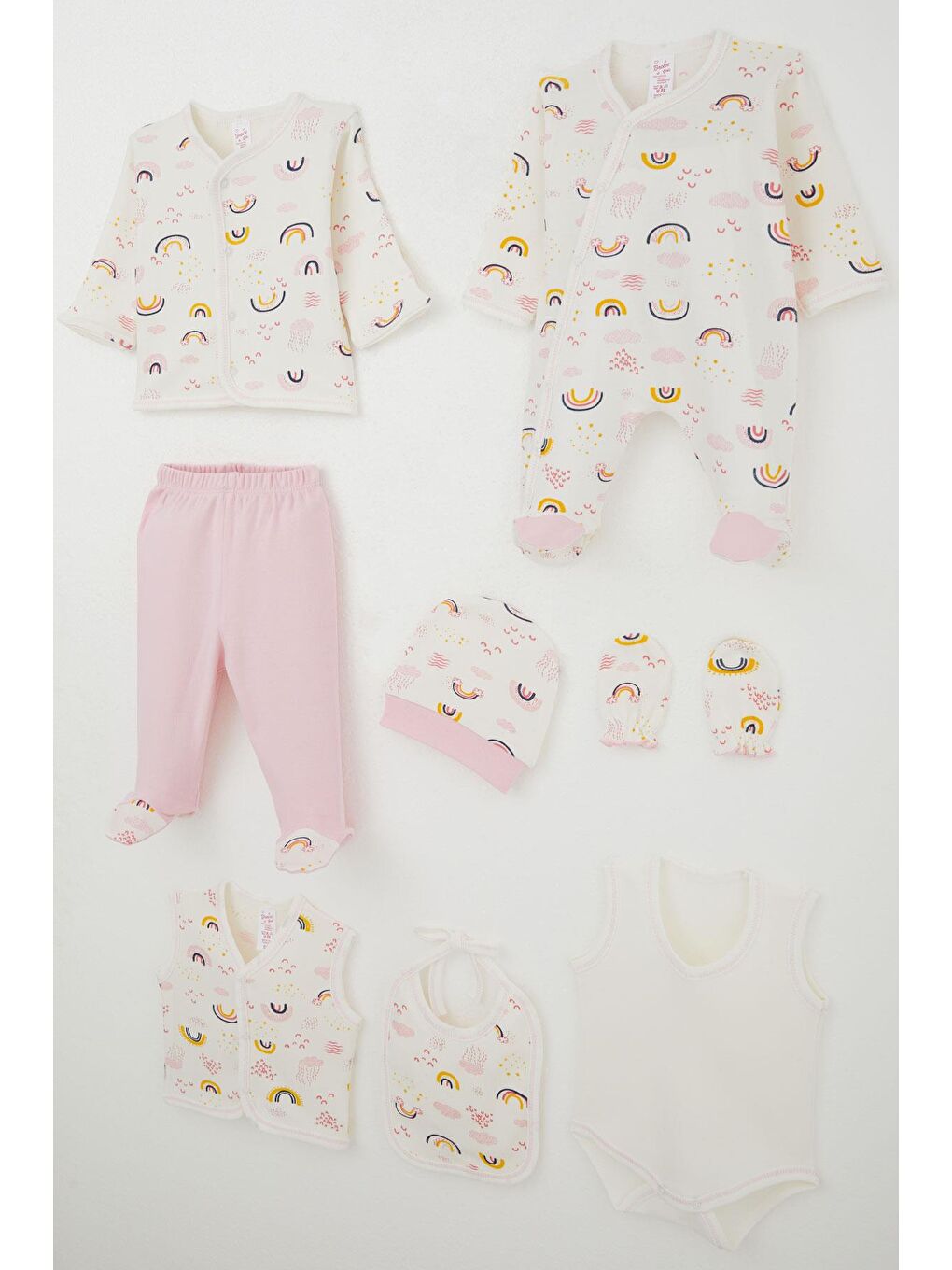 Kız Bebek Hastane Çıkışı 8 Li Gökyüzü Temalı Bulut Desenli Ekru (0-3 Ay)-1