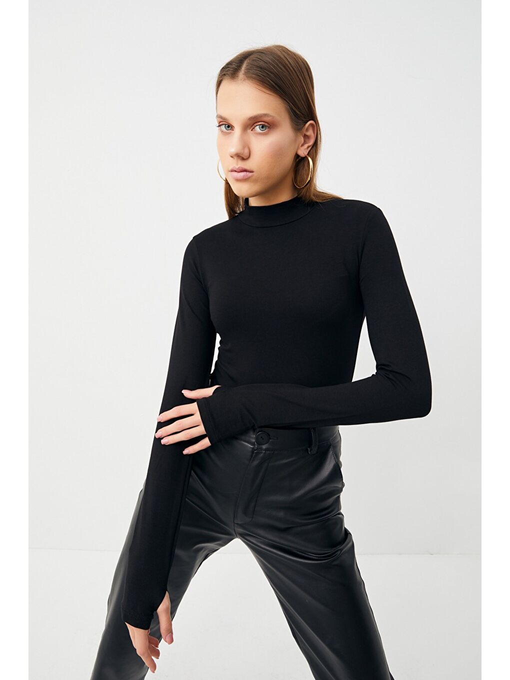 Kadın Siyah Gri 2'li Parmak Detaylı Body-1