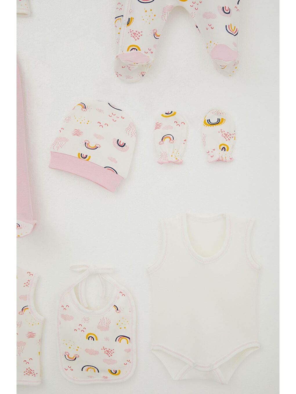 Kız Bebek Hastane Çıkışı 8 Li Gökyüzü Temalı Bulut Desenli Ekru (0-3 Ay)-5