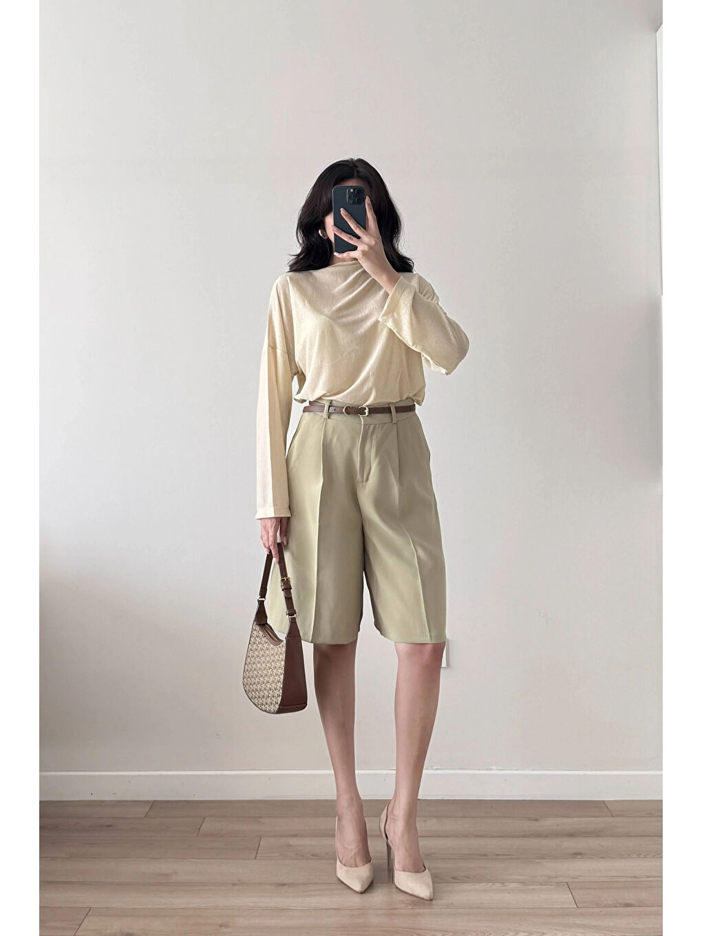 Yeşil Kadın Çağla Oversize Şort 1017-4142-1