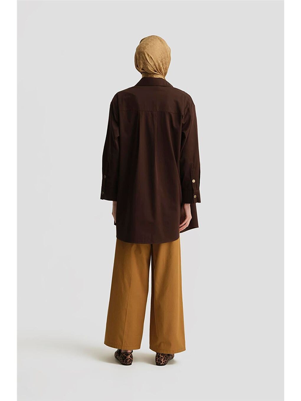 Kahverengi Yüksek Bel Palazzo Pantolon 25Y2812 Sahra-2