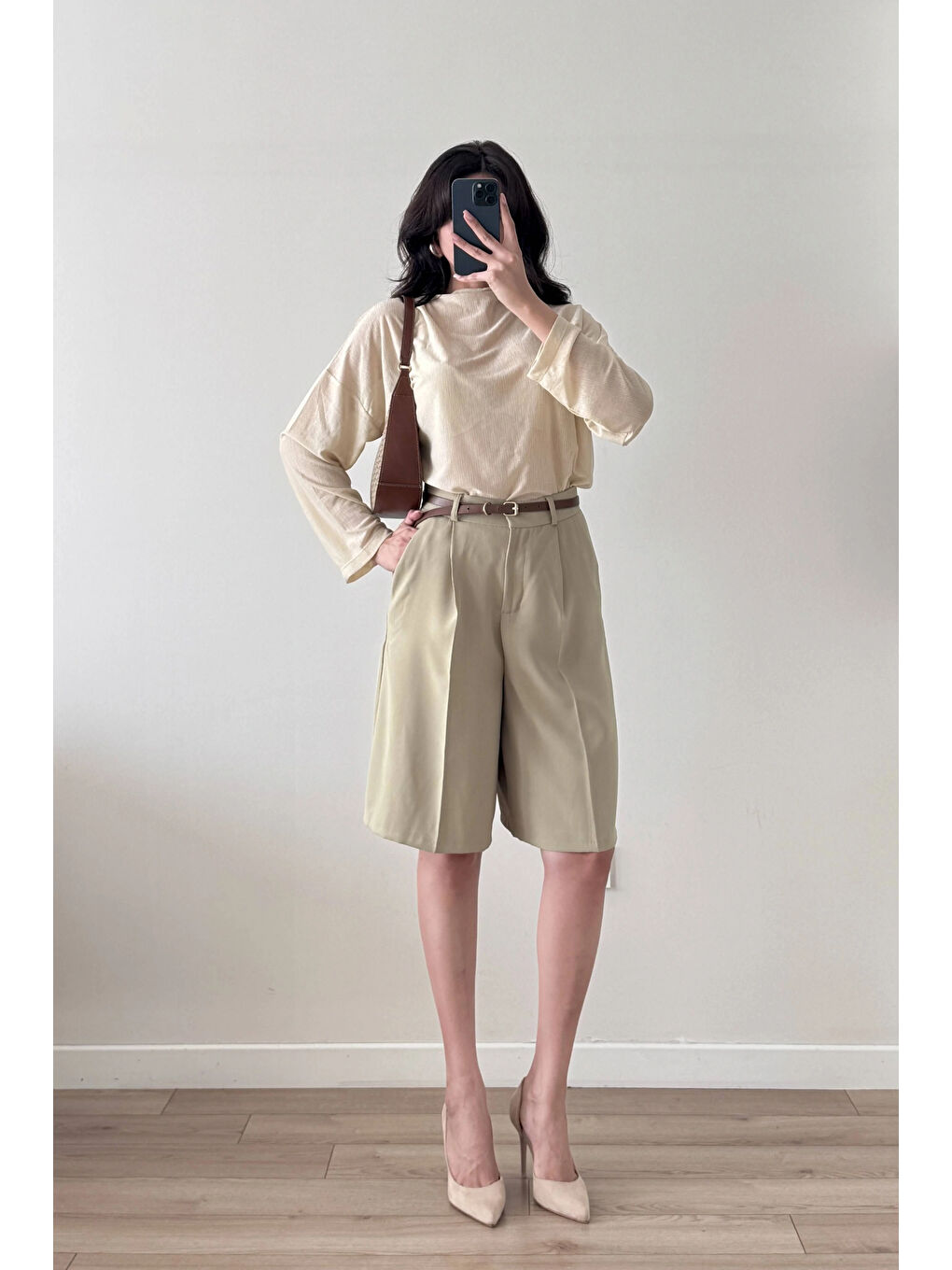 Yeşil Kadın Çağla Oversize Şort 1017-4142-2