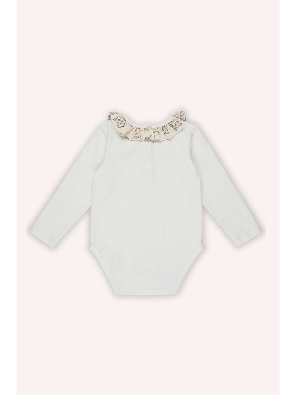 Kız Bebek Yakası Müslin Fırfırlı Ekru Body-1