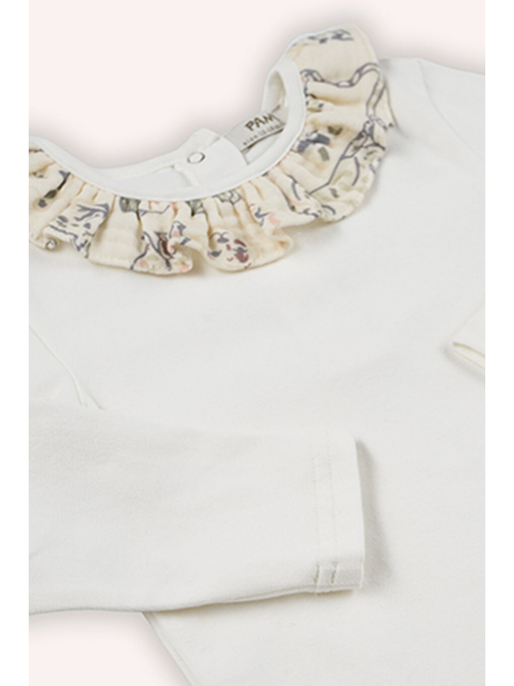 Kız Bebek Yakası Müslin Fırfırlı Ekru Body-2