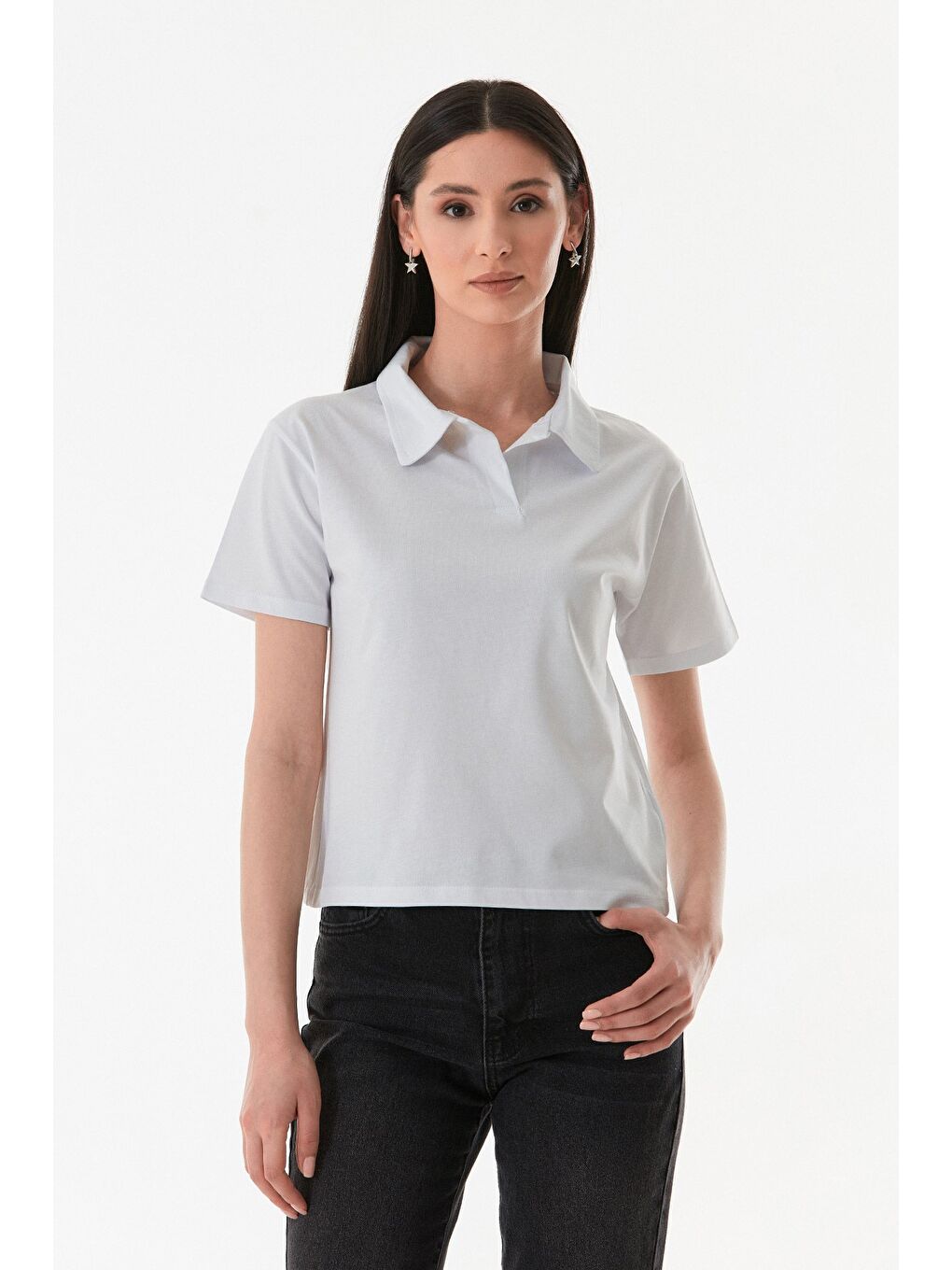 Beyaz Basic Polo Yaka Tişört-2