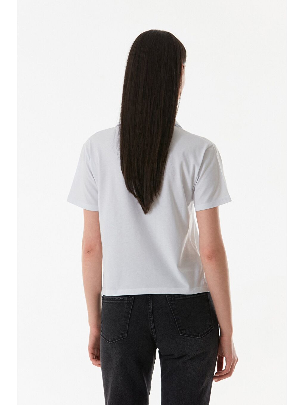 Beyaz Basic Polo Yaka Tişört-4